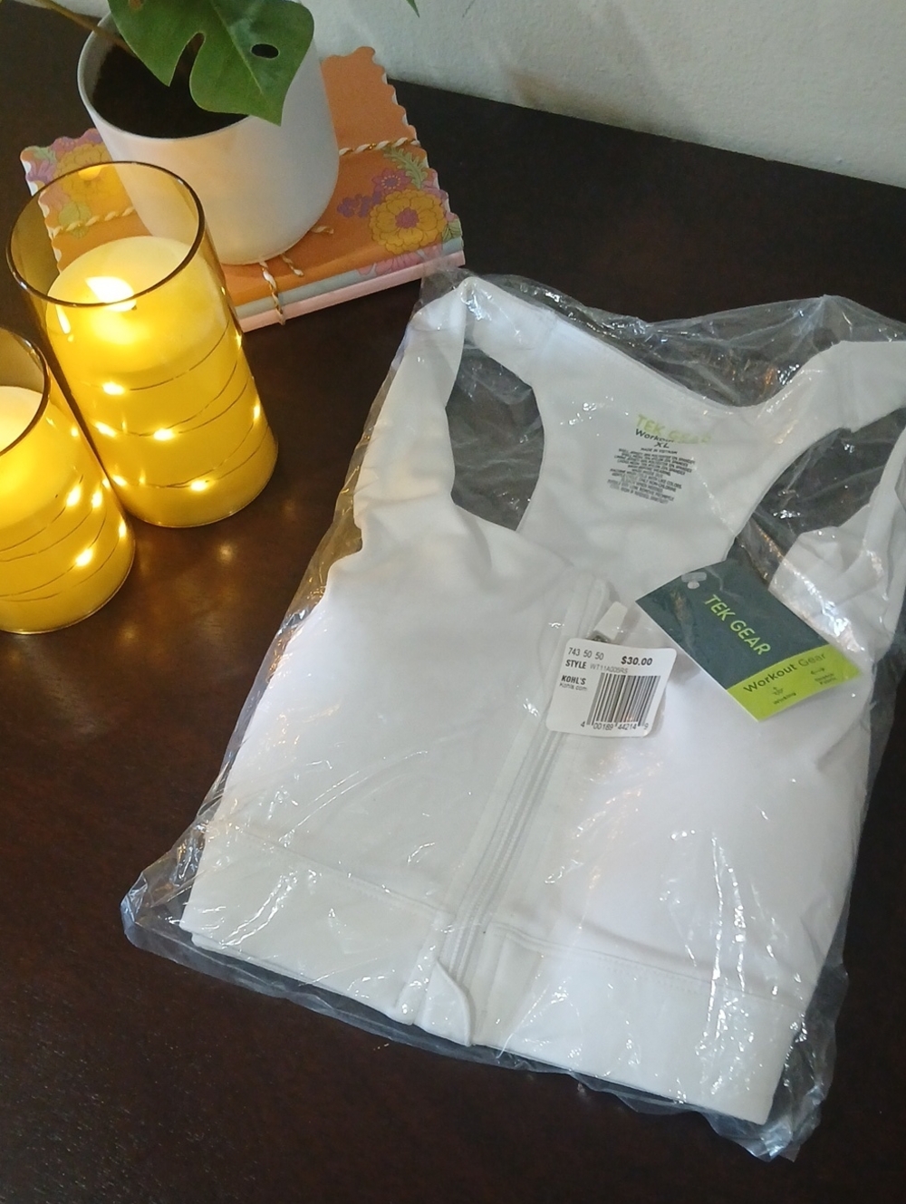 tek gear White Zip-Front Workout Tank